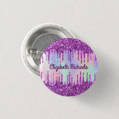 紫色のグリッターピンクカスタム色のホログラフィック名タグ 缶バッジ (正面&裏面)