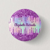 紫色のグリッターピンクカスタム色のホログラフィック名タグ 缶バッジ (正面)