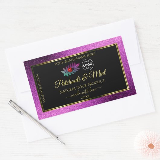 紫色のグリッターブラック製品ラベルLadybugロゴ 長方形シール (封筒)