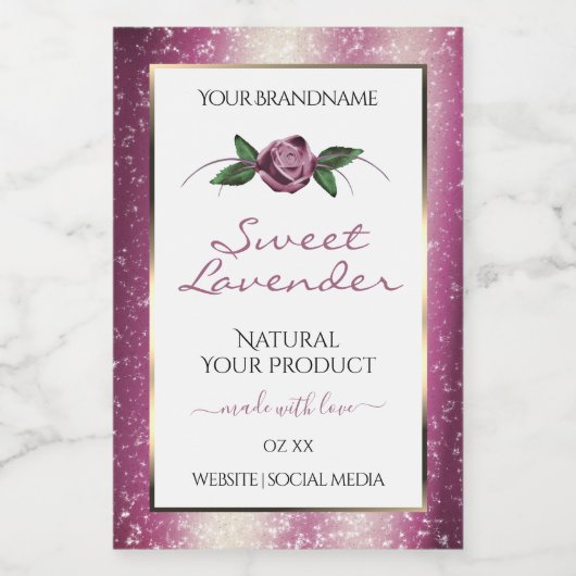 紫色のグリッターホワイト製品ラベルバラ花 フードラベル (シングルラベル)