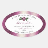 紫色のグリッターホワイト製品ラベルバラ花 楕円形シール (正面)
