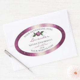 紫色のグリッターホワイト製品ラベルバラ花 楕円形シール