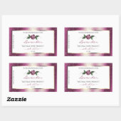 紫色のグリッターホワイト製品ラベルバラ花 長方形シール (シート)