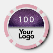 紫色のグリッター写真おめでとう会社のロゴ ポーカーチップ (裏面)