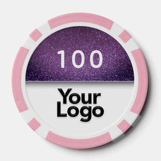 紫色のグリッター写真おめでとう会社のロゴ ポーカーチップ (裏面)