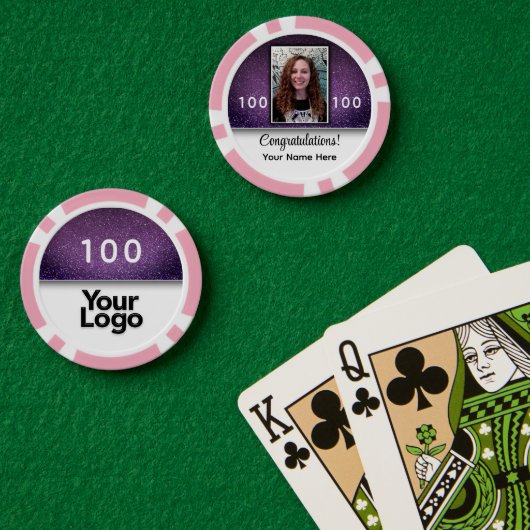 紫色のグリッター写真おめでとう会社のロゴ ポーカーチップ (ポーカーテーブル (ダブル))
