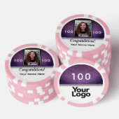 紫色のグリッター写真おめでとう会社のロゴ ポーカーチップ (積み重ね)