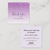 紫色のグリッター感謝していを挿入 スクエア名刺 (正面/裏面)