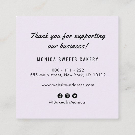 紫色のグリッター感謝していを挿入 スクエア名刺 (裏面)