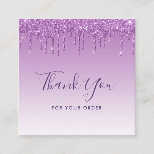 紫色のグリッター感謝していを挿入 スクエア名刺 (正面)