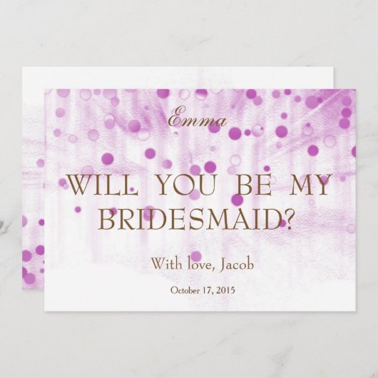 紫色のグリッター私の新婦付添人です 招待状 (正面/裏面)
