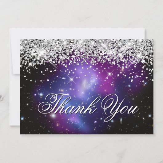 紫色のグリッター紫色の天写真 サンキューカード (正面)