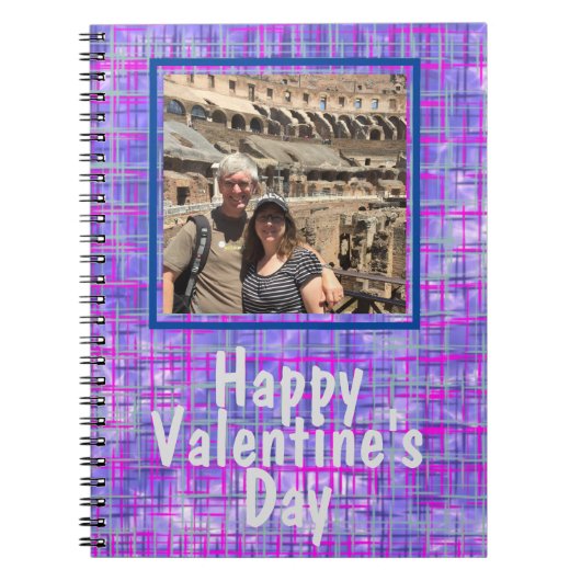 紫色のグリッド写真バレンタインスパイラルフォトノートブック ノートブック (正面)