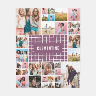 紫色のグリッド34のモダン写ミニマル真 フリースブランケット