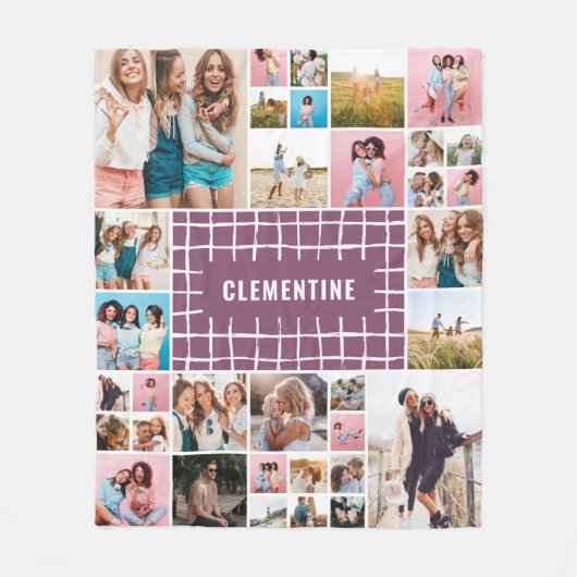 紫色のグリッド34のモダン写ミニマル真 フリースブランケット (正面)