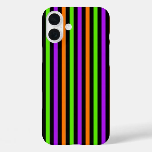 紫色のグリーンオレンジ色の黒いハロウィンストライプの Case-Mate iPhoneケース (裏面)
