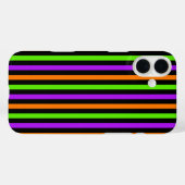 紫色のグリーンオレンジ色の黒いハロウィンストライプの Case-Mate iPhoneケース (裏面 (横))