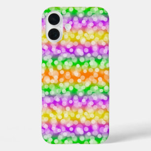 紫色のグリーンオレンジ色の黒いハロウィンストライプの iPhone 16 PLUSケース