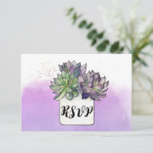 紫色のグリーンサボテン多肉性RSVP 出欠カード (スタンド正面)