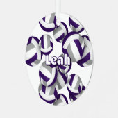 紫色のグレーのアスリート名記念ボール メタルオーナメント (正面左)