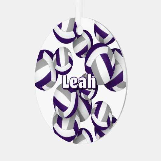 紫色のグレーのアスリート名記念ボール メタルオーナメント (正面左)