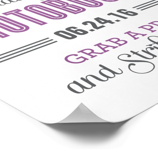 紫色のグレーのカスタムウェディングフォトブースの看板 ポスター (角)