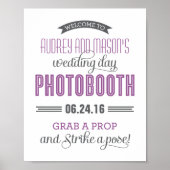 紫色のグレーのカスタムウェディングフォトブースの看板 ポスター (正面)