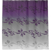 紫色のグレーのグラデーショストライプのンフローラリーフパターン シャワーカーテン (正面)