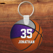 紫色のグレーのチームカラーのリアルなバスケットボール キーホルダー (正面)