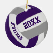 紫色のグレーの女の子バレーボールチームカラー セラミックオーナメント (正面)