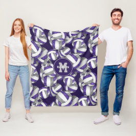紫色のグレーの女の子バレーボールチームカラー フリースブランケット