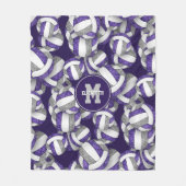紫色のグレーの女の子バレーボールチームカラー フリースブランケット (正面)
