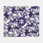 紫色のグレーの女の子バレーボールチームカラー フリースブランケット (正面(横))