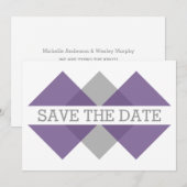 紫色のグレーの幾何学座標系を保存する日付招待状 セーブザデート (正面/裏面)