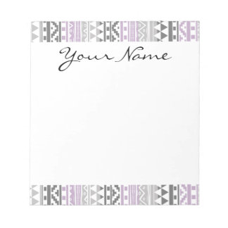 紫色のグレーの幾何学的なアステカ部族プリントパターン ノートパッド