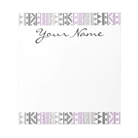 紫色のグレーの幾何学的なアステカ部族プリントパターン ノートパッド (正面)