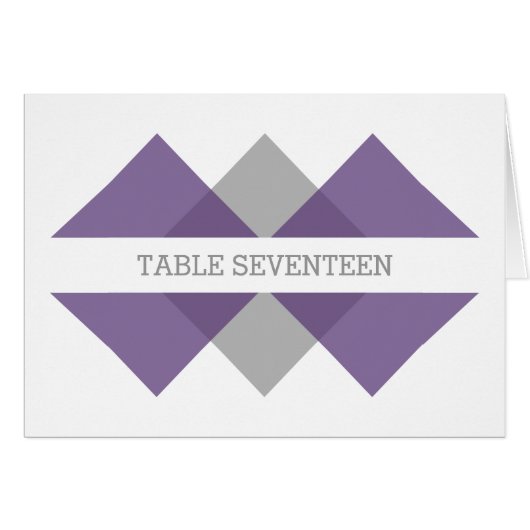 紫色のグレーの幾何座標系テーブル番号カード (正面横)