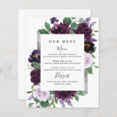 紫色のグレーシルバーウォーター結婚カラーのメニューカード (正面/裏面)