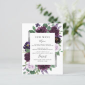 紫色のグレーシルバーウォーター結婚カラーのメニューカード (スタンド正面)