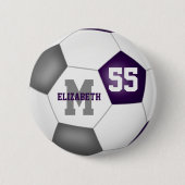 紫色のグレーチームカラーズガールズサッカーパーソナライズされた 缶バッジ (正面)