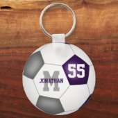 紫色のグレーチームカラーズボーイズサッカーボール キーホルダー (正面)