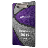 紫色のグレーチームカラーバスケットボールコーチ名 クリップボード (左)