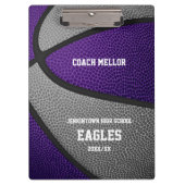 紫色のグレーチームカラーバスケットボールコーチ名 クリップボード (正面)