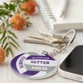 紫色のグレーチームカラーバレーボールパーソナライズされたボール キーホルダー (正面右)