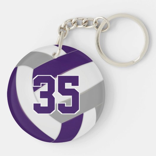 紫色のグレーチームカラーバレーボールパーソナライズされたボール キーホルダー (裏面)