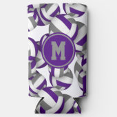 紫色のグレーバレーボールのパタモノグラムのーン スリム缶クーラー (正面)