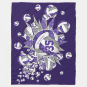 紫色のグレーバレーボール吹き出し女の子スポーツルーム フリースブランケット (正面)