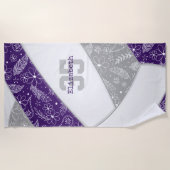 紫色のグレーボーホフローラペイズリーバレーボール ビーチタオル (正面)