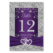 紫色のグレーラブハート結婚のテーブル番号カード テーブルナンバー (裏面)