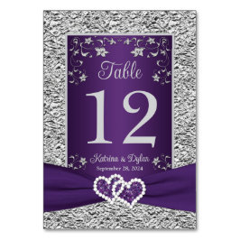 紫色のグレーラブハート結婚のテーブル番号カード テーブルナンバー
